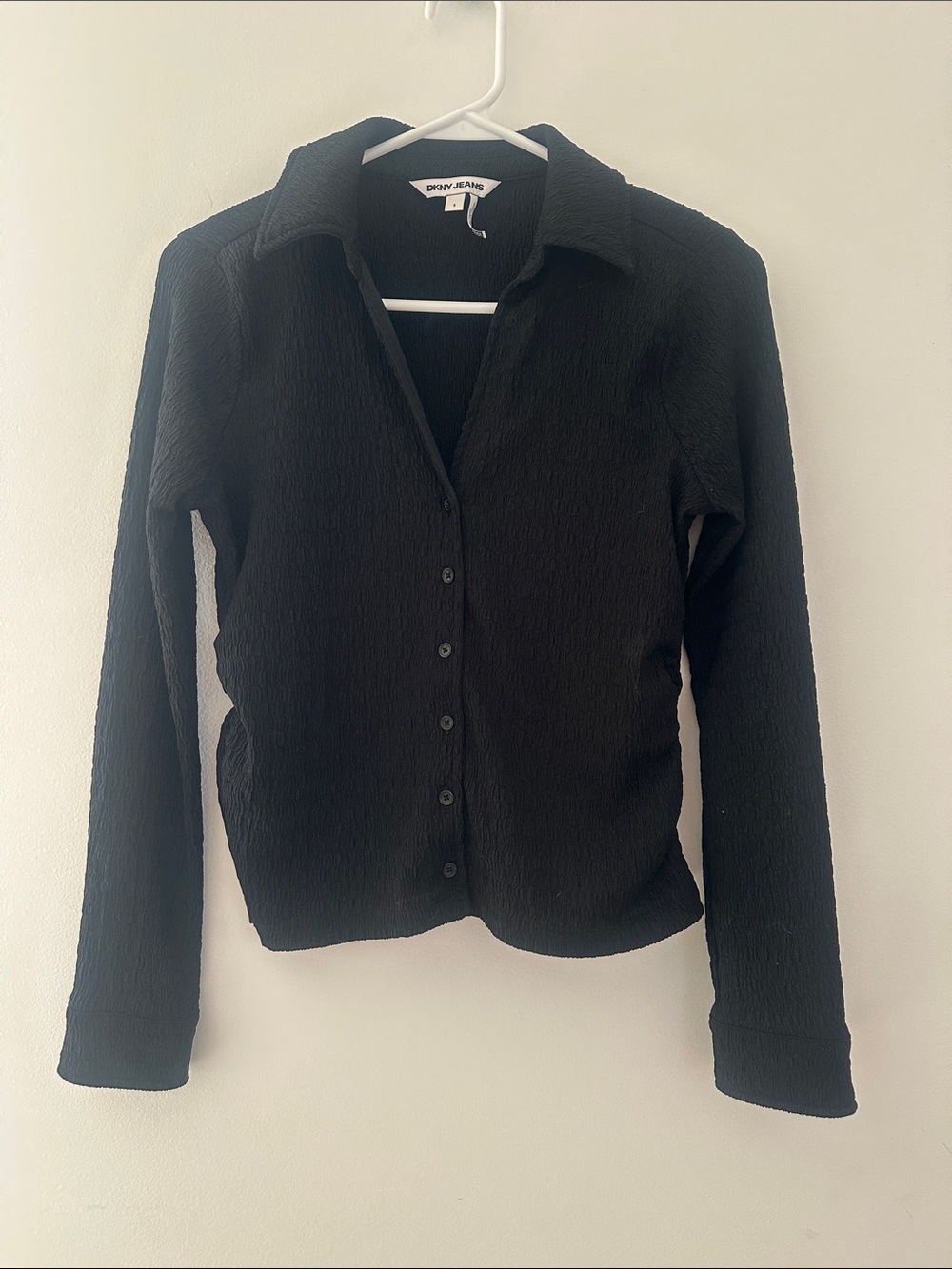 DKNY Black Textured Long-Sleeve Button-Down Shirt